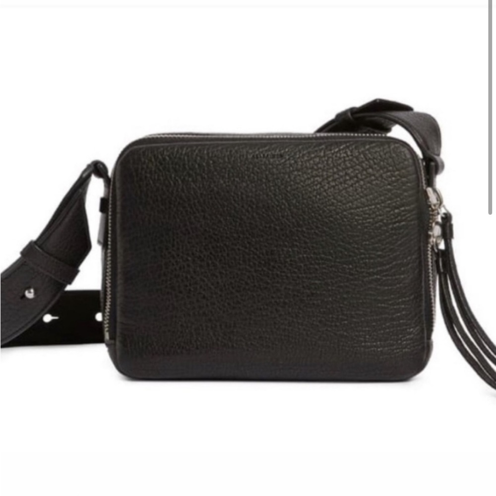All Saints Vincent Pebbled Leather Double Zip Black Crossbody